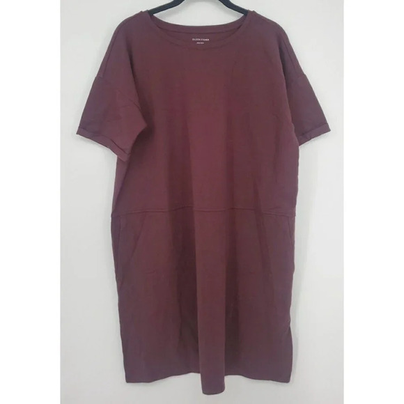 Eileen Fisher Shirt Tunic Dress Womens Brown Organic Cotton Spandex Stretch PM - Picture 2 of 11